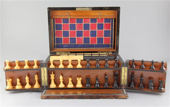 A Victorian amboyna games compendium, width 13in. height 7.5in.